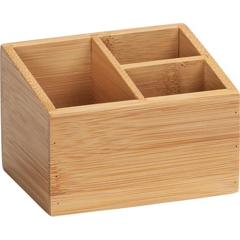 Boîte de rangement bambou Terra WENKO, Organisateur 3 compartiments pour salle de bain cuisine et bureau, Écologique et pratique, 12 x 8,5 x 9 cm, Brun (1/5)