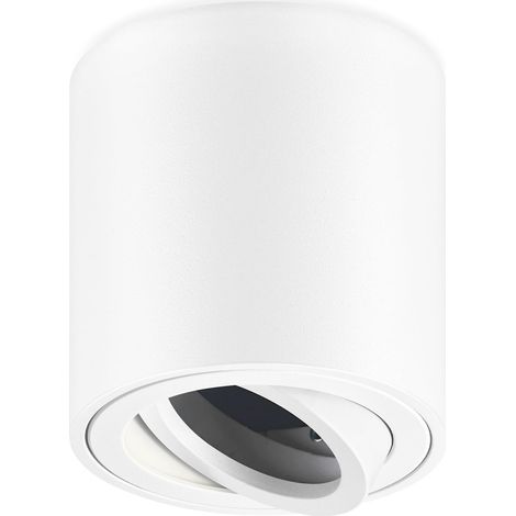 Spot GU10 en Saillie Blanc, Ø80x84mm Spot Plafond Rond, Orientable 30°, Plafonnier 230V avec Douille GU10, Spot de Surface en Aluminium, Sans Ampoule, 1 Pièce (1/5)
