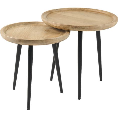 Verschachtelungs-Couchtische aus massivem Mangoholz und Metall PYTA