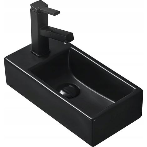 Vasque suspendue Silla, lavabo salle de bain en céramique 41x21x12 cm, design moderne, installation murale facile, Noir