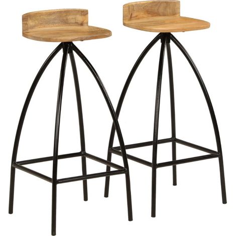 chaise de bar manguier massif clair et pieds métal noir Ive - Lot de 2 (1/5)