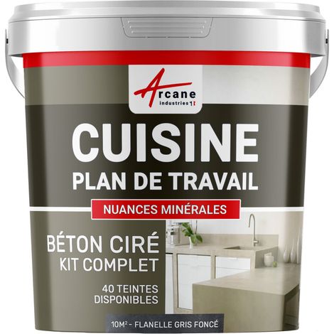 Béton ciré cuisine, plan de travail, crédence, évier sol et mur revêtement mural décoratif kit complet - 10 m² (en 2 couches) Flanelle Gris Foncé - ARCANE INDUSTRIES (1/5)
