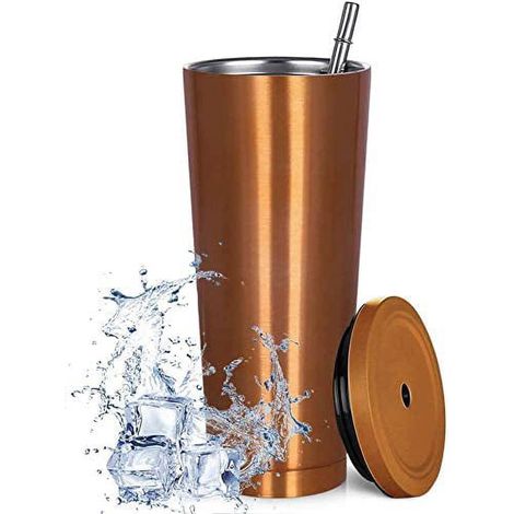 Gobelet isotherme fin en acier inoxydable, réutilisable, à double paroi et à paille, idéal pour le café, le thé et autres boissons.