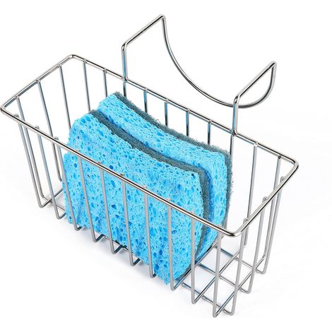 Kitchen Sponge Holder Sink Basket Sink Caddy Brush Dishwashing Liquid Drainer Rack Silver Small (7"x 2.7"x 3.5")