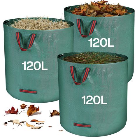 Sac Jardin Dechets Verts Resistant, 3 x 120 l Sac Vegetaux Jardin avec Poignées, Pliables et Réutilisables, en Polypropylène Extrêmement Robuste (PP) (1/5)