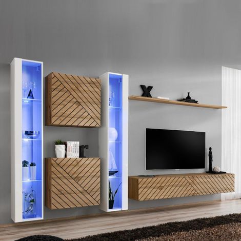 Ensemble Meuble TV "Switch Lamel XVI" 330cm Naturel & Blanc (1/5)