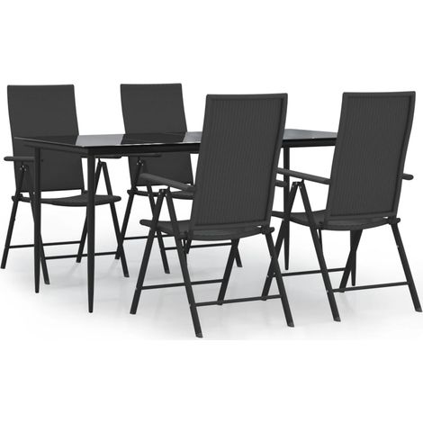 Ensemble à manger de jardin 5 pcs  Mobilier de jardin Noir Résine tressée (1/5)