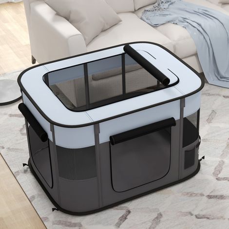Parc pour chiot pliable avec portes et fenêtres en maille 94 x 74 x 60 cm, tissu Oxford 600D gris (1/5)