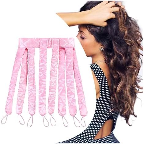 Rouleau à cheveux sans chaleur en soie rose, nouveau modèle amélioré, bandeau de curling sans chaleur pour cheveux longs, boucles de cheveux douces avec système amovible et réglable, à porter pour dor (1/5)