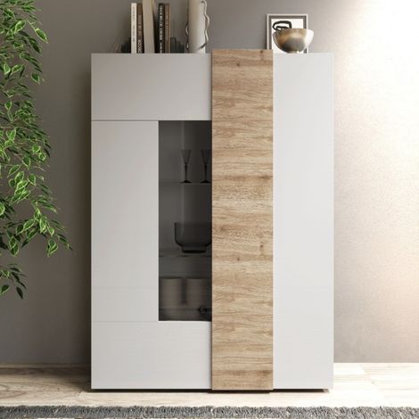 Vetrina 2 ante linea Olimpo finitura Bianco Lucido e Rovere Kadiz (1/4)