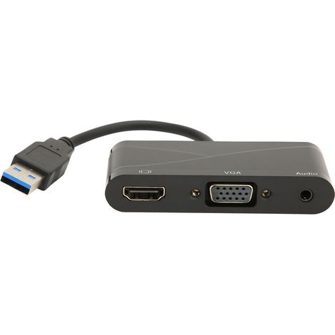 Adaptateur USB 3.0 vers VGA 2-en-1 Noir 1080P 60Hz 5Gbps Interface Multimédia HD pour Réunion et Divertissement (1/5)