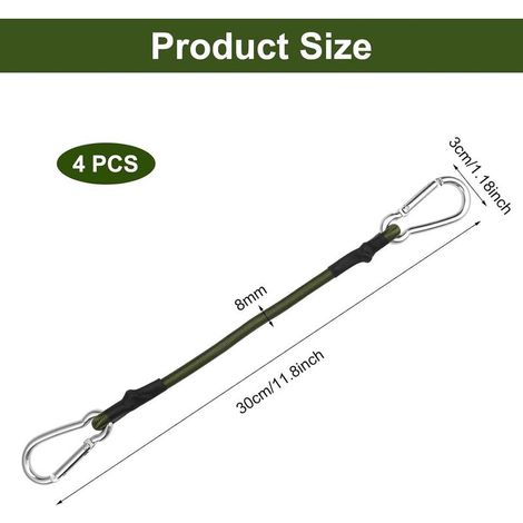 Spanngurte mit Karabiner – 30 cm – 4er-Pack – Grün – Gepäckspannseil – Elastisches Seil für Markisen, Segel, Fahrräder, Autos und Fracht (1/5)