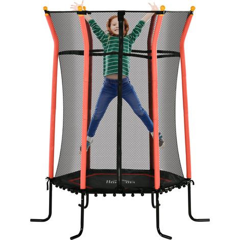 Tappeto Elastico per Bambini Ø163.5x190 cm con Ingresso a Cerniera e Pali Imbottiti Rosso (1/5)