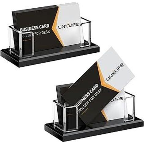 Porte-cartes de visite de bureau Uniclife en acrylique transparent, 1 emplacement, horizontal, pour hommes et femmes, présentoir de cartes de visite de bureau, organiseur de cartes