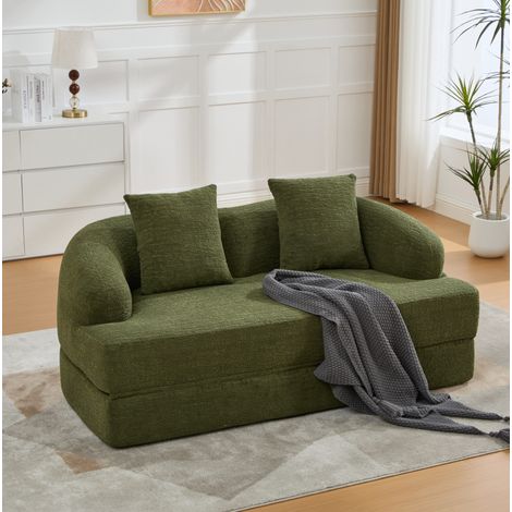 Sofá cama de 2 plazas 157x84x65 cm verde en chenilla, convertible sin montaje con 2 cojines (1/5)