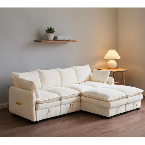 Ensemble canapé modulaire en U avec rangements tissu beige doux (1/5)