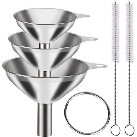 Lot de 3 entonnoirs en acier inoxydable avec goupillons – Entonnoirs de cuisine – (1/5)