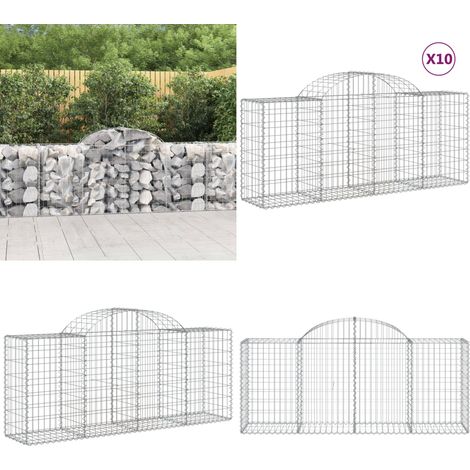 Gabionen mit Hochbogen 10 Stk. 200x50x80/100cm Verzinktes Eisen - Gabionen - Gabionenkorb - Gartendeko - Eisen - Zaun - Home & Living (1/5)