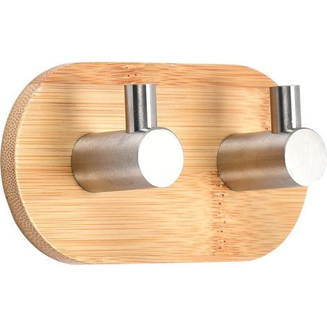 Adhesive Hook, Wall Hooks for Bathroom Towel Rack Kitchen Bedroom Stick Hook, Bamboo and Stainless Steel (1/5)