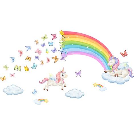 1st wall sticker: Unicorn, Rainbow, Butterflies, Cloud (1/4)
