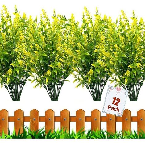 BelleRise - 12 bouquets de fleurs artificielles d'extérieur, pour jardin, porche, jardinière, maison, mariage, décoration de ferme (jaune) (1/5)