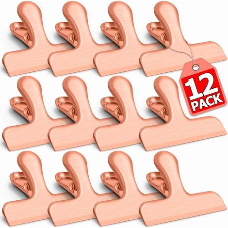 Clip in acciaio inossidabile per sacchetti di patatine, clip per sacchetti alimentari, clip per sacchetti sigillabili, clip resistenti per ufficio e cucina - 7,6 cm circa, oro rosa