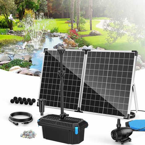 POPOSOAP Filtre bassin solaire 70W, pompe fontaine solaire 2500 L/h à débit réglable pour bassin koï & jardin