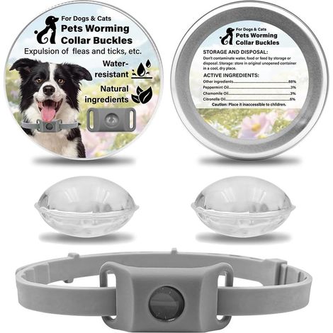 Aquality Pets Collier Antiparasitaire,Collier Anti Puces pour Chien, Pendentif Répulsif aux Huiles Essentielles avec 2 Capsules Remplaçables, Réglable (Gris)