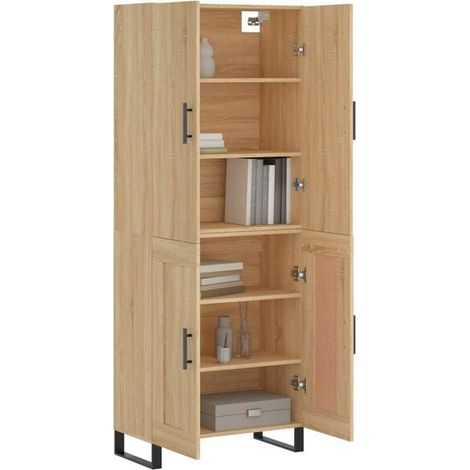 Buffet Haut de Rangement 69,5x34x180 cm - Meuble Colonne avec Portes en Bois d'Ingénierie Effet Chêne Sonoma pour Cuisine ou Salle de Bain (1/5)