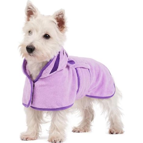 Dog drying coat - Purple - Microfiber - With hood - Adjustable belly straps - For dachshunds, Yorkies, Chihuahuas, size XS (1/5)