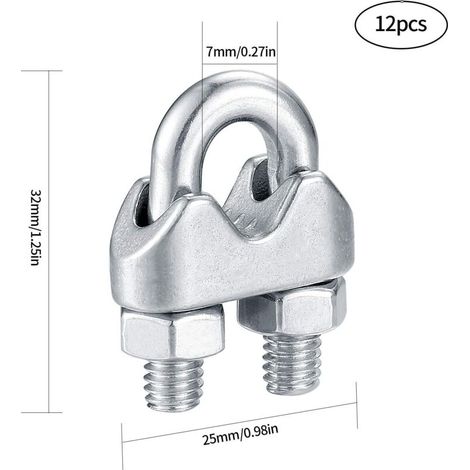 M6 Serre Câbles, Attaches pour Câbles Métalliques Acier Inoxydable, Clip Boulons en U de Câble, pour Connecter la Corde à Linge de la Visière - 14 Pcs (1/5)