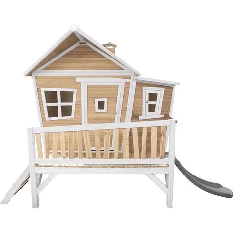 Axi Emma Maison Enfant Avec Toboggan Gris  Aire De Jeux Pour L'Extérieur En Marron & Blanc  Maisonnette / Cabane De Jeu En Bois Fsc