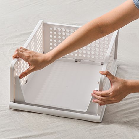Panier de rangement plastique empilable, grand tiroir ouvert pour dressing, contenant linge salon chambre, couleur blanc cassé