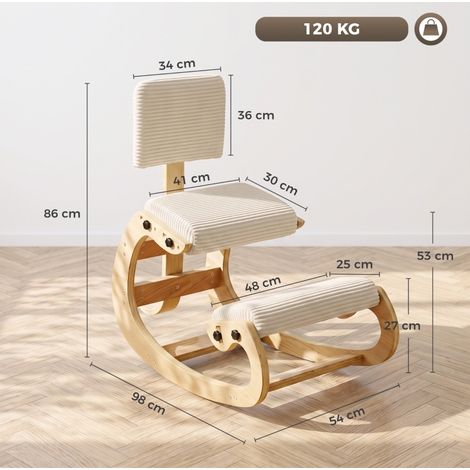 Sedia ergonomica inginocchiata 98x54x86 cm in poliestere e legno crema – MEUBLIV (1/5)