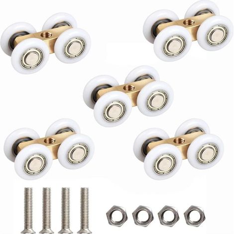Rouleau de Porte Coulissante,Rouleau pour porte Coulissante à 5 Roues,Galets pour Portes CoulissantesRroulette porte Coulissante Douche,Quincaillerie Roulement à Billes pour Porte Coulissante,pour des (1/4)