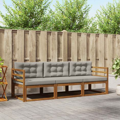 Outdoor-Sofagarnitur mit Kissen 3 pcs Natürlich und Hellgrau