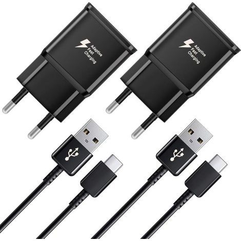 Chargeur rapide 2 pièces, câble de 1,2 m, compatible avec Samsung Galaxy S22 S21 S20 S8 S10 S9 Plus Note 7 8 9 10 A53 LG, HTC 2-pack/noir (1/5)