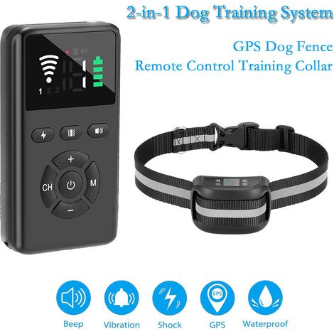 Nouveau collier de dressage électronique 2 en 1 avec GPS, télécommande et système de clôture pour animaux de compagnie. Étanche et conçu pour une utilisation en extérieur.