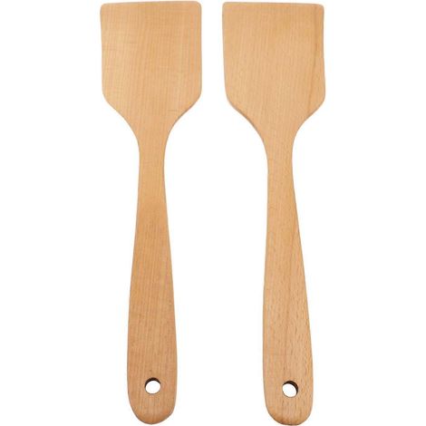 Stück Holzspatel, Kochwender aus Buchenholz mit langem Griff, breite, flache Bratpfanne für die Küche