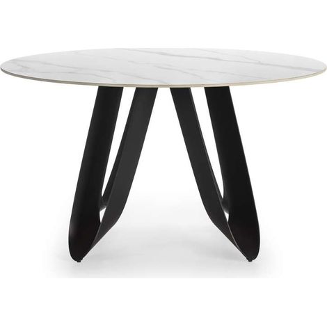 Mesa para comedor redonda fija Md-Amelia acabado cerámica blanca, 135cm(ancho) 76cm(altura) 135cm(fondo). (1/4)