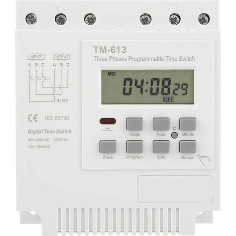TM163 Programmierbares Zeitrelais 380 V / 5060 Hz 16 A Wochenrelais Power Timer Switch Dreiphasen-Timer Switch Smart Digital Clock