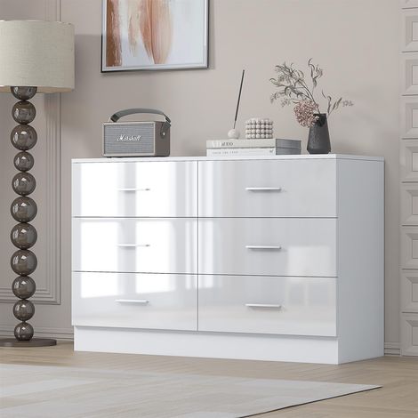 Reflect Wide 6 Drawer Chest - White Gloss & Matt White - Modern Bedroom Storage Unit with Drawers