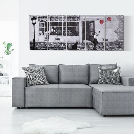 Noir blanc rouge - Impression sur toile avec petite, 80x40cm, 5 pièces pour la maison et le bureau, toile de pin et vernis à base d’eau
