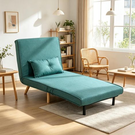 Fauteuil convertible 1 place Clic-Clac 3-en-1, dossier 5 positions, 80 x 190 cm, vert (1/5)