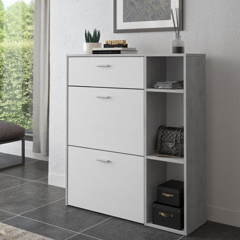 Schuhregal Samassi, Schuhschrank für Paare, Modular, eine Schublade, 90x26x102h cm Beton Grau (1/4)