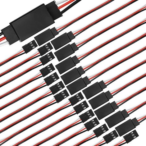 25 pièces JR style servo extension câble wire cord, cable rallonge pour servo recepteur RC 12cm/17cm/32cm/52cm/62cm, 30 core 26 AWG, 3 broches fiche mâle à femelle pour aéronef télécommandé (1/5)