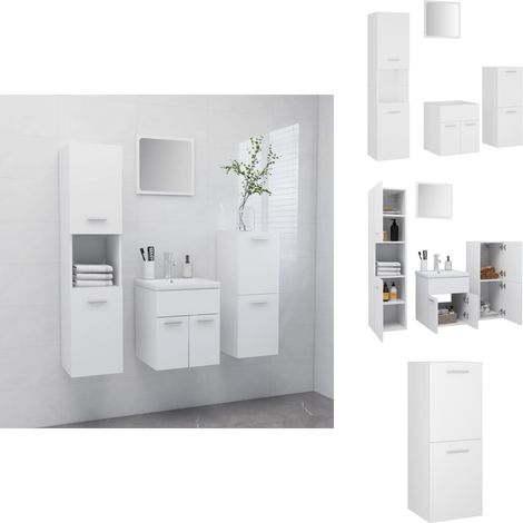 Badmöbel-Set Weiß Holzwerkstoff - Badmöbel Set - Badezimmerschränke - Wandspiegel - Weißes Badmöbel - Holzwerkstoff (1/5)