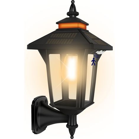 Lampes solaires d'extérieur avec 3 modes d'éclairage et détecteur de mouvement, lanternes solaires intelligentes d'extérieur étanches, appliques murales solaires modernes pour grange, abri de jardin, (1/5)