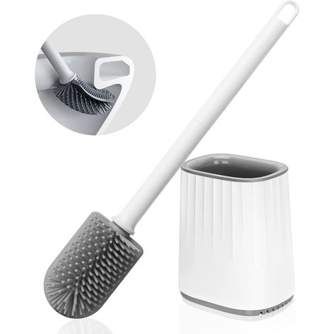 Brosse de toilette en silicone,Brosse de toilette et supportBrosse de toilette en silicone plate et flexible pour la salle deBain avec supportBrosse de nettoyage de toilette (1/5)