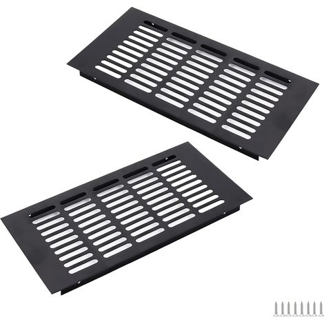 Juego de 2 rejillas de ventilación rectangulares de aluminio - 300 x 150 mm - Negro - Para armarios, dormitorios y puertas (1/5)